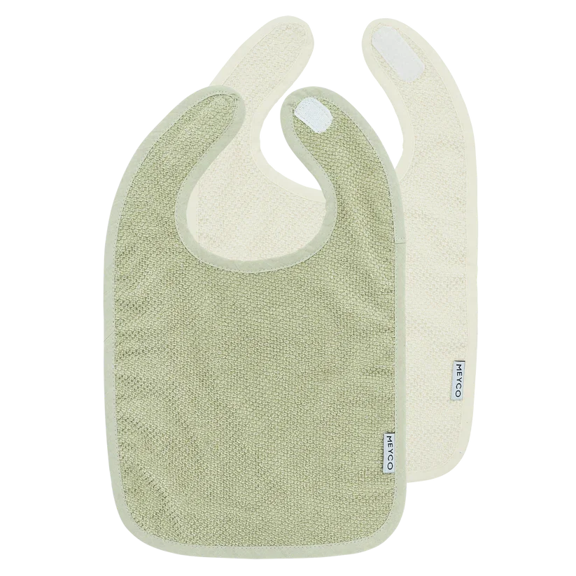 Meyco Bib Velcro Popcorn 2 Pack 25x34cm Natural/Soft Olive Meyco Bib Velcro Popcorn 2 Pack 25x34cm Natural/Soft Olive