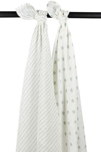 Meyco Swaddle 2-pack Muslin Dot Stripe - Soft Green - 120x120cm - Mari Kali Stores Cyprus Meyco Swaddle 2-pack Muslin Dot Stripe - Soft Green - 120x120cm - Mari Kali Stores Cyprus