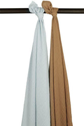 Meyco - Meyco Baby Swaddle 2-Pack - Muslin Uni Light Blue & Toffee (120x120cm) - Mari Kali Stores Cyprus