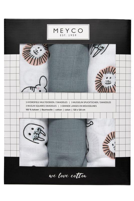 Meyco Muslin Swaddle 3-pack Organic Cotton - Animal - 120x120cm - Mari Kali Stores Cyprus Meyco Muslin Swaddle 3-pack Organic Cotton - Animal - 120x120cm - Mari Kali Stores Cyprus