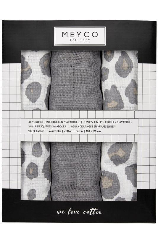 Meyco Muslin Swaddle 3-pack Organic Cotton - Panther/Grey - 120x120cm - Mari Kali Stores Cyprus Meyco Muslin Swaddle 3-pack Organic Cotton - Panther/Grey - 120x120cm - Mari Kali Stores Cyprus