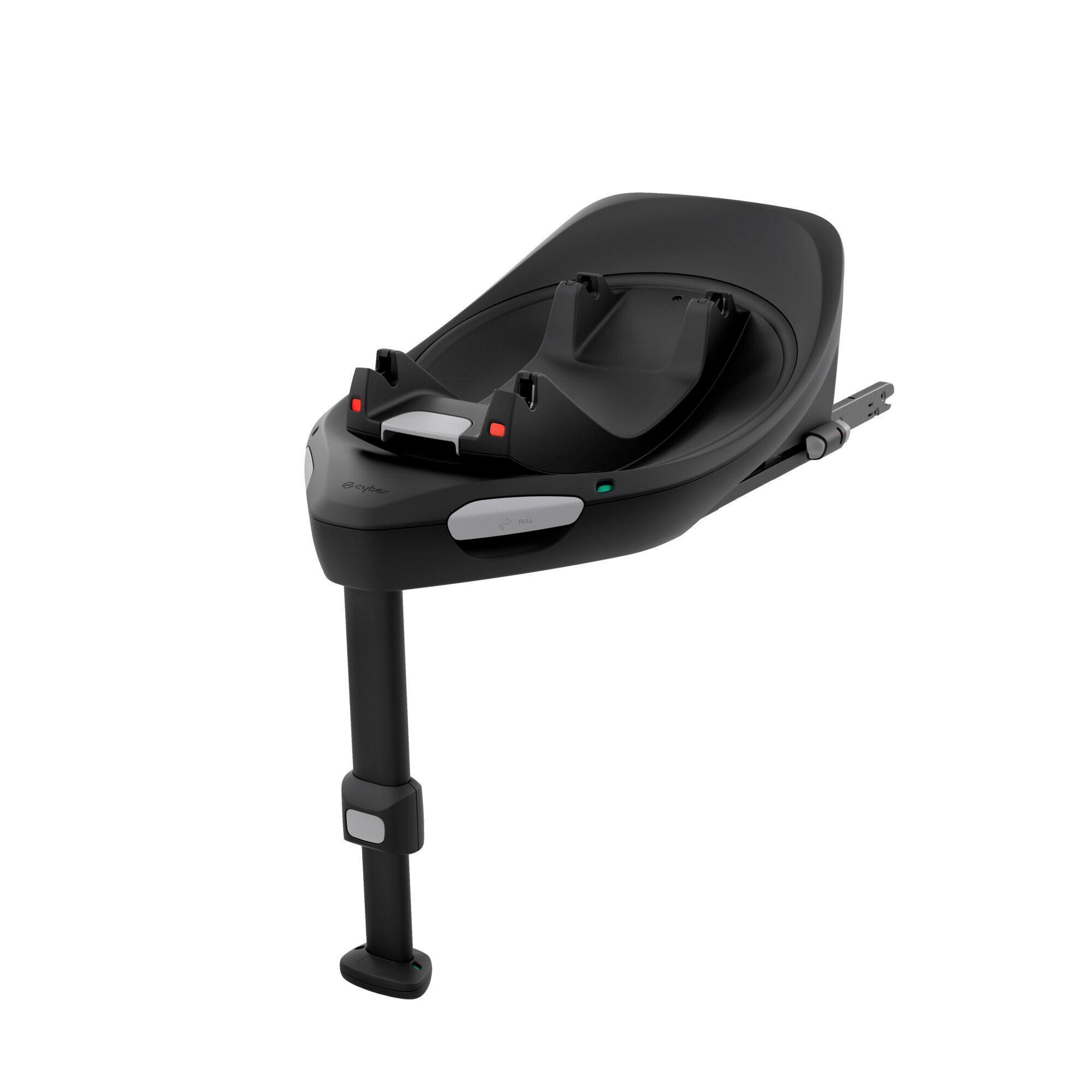 The CYBEX Base G Isofix base, designed for car seats Cloud G and Sirona G, is depicted against a white background. It's a sleek black base with an adjustable support leg, equipped with Isofix connectors for secure installation in a vehicle The CYBEX Base G Isofix base, designed for car seats Cloud G and Sirona G, is depicted against a white background. It's a sleek black base with an adjustable support leg, equipped with Isofix connectors for secure installation in a vehicle