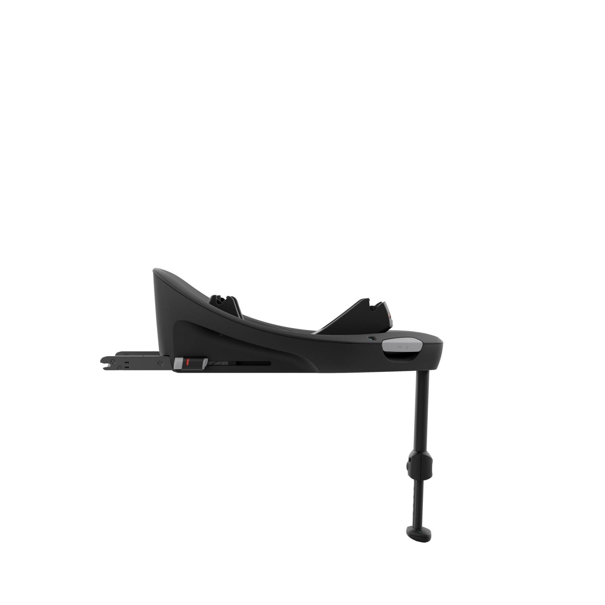 The CYBEX Base G Isofix base, designed for car seats Cloud G and Sirona G, is depicted against a white background. It's a sleek black base with an adjustable support leg, equipped with Isofix connectors for secure installation in a vehicle The CYBEX Base G Isofix base, designed for car seats Cloud G and Sirona G, is depicted against a white background. It's a sleek black base with an adjustable support leg, equipped with Isofix connectors for secure installation in a vehicle