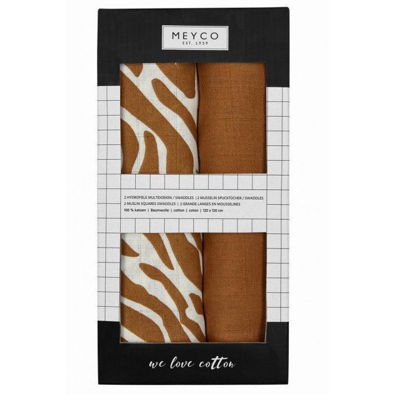 Meyco - Meyco Muslin Swaddle 2-pack Organic Cotton - Camel Zebra - 120x120cm - Mari Kali Stores Cyprus Meyco - Meyco Muslin Swaddle 2-pack Organic Cotton - Camel Zebra - 120x120cm - Mari Kali Stores Cyprus