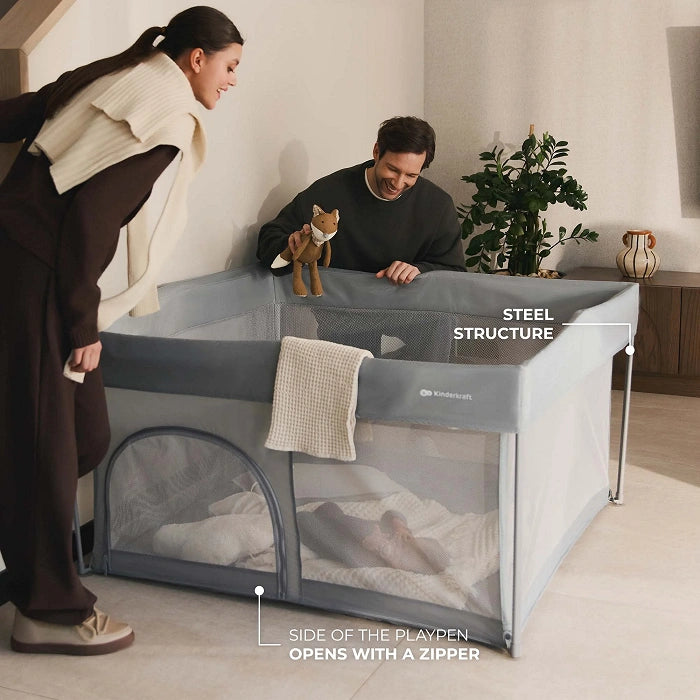 Kinderkraft Playpen Ziki 126x126 cm Quick Fold, Travel-Friendly & Sturdy