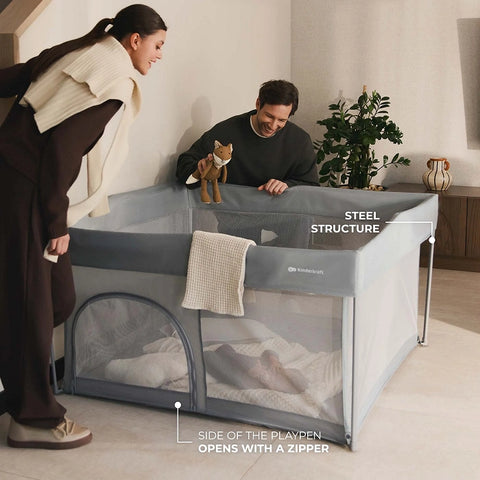 Kinderkraft Playpen Ziki 126x126 cm Quick Fold, Travel-Friendly & Sturdy