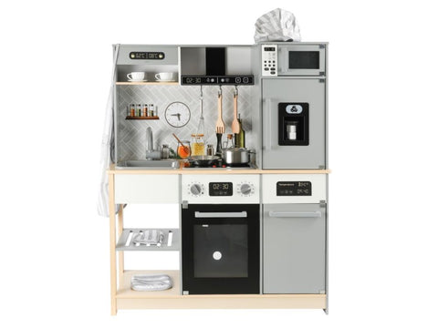 Kids Wooden Kitchen with Extended Accessories + FREE Textile Set - Modern Design