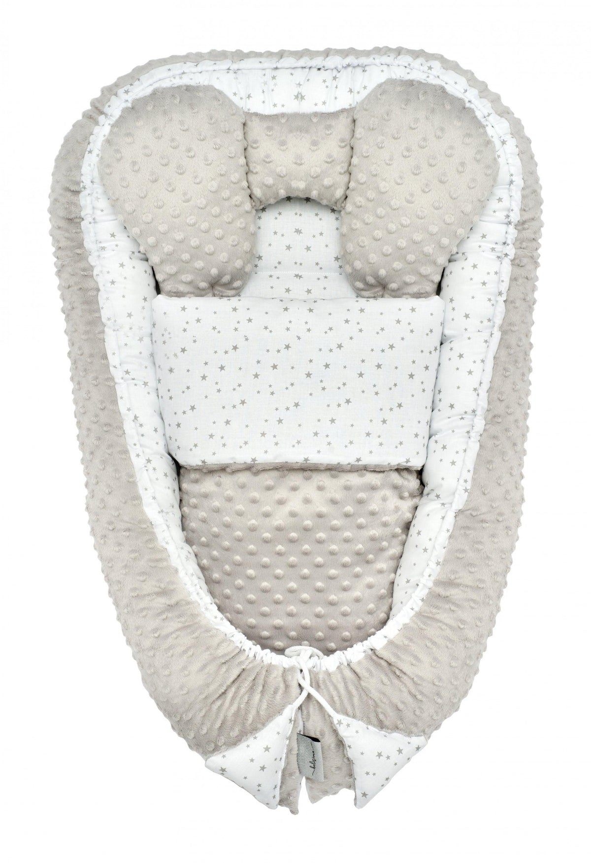 Belisima Baby Nest Cocoon with Blanket Minky Light Grey Stars