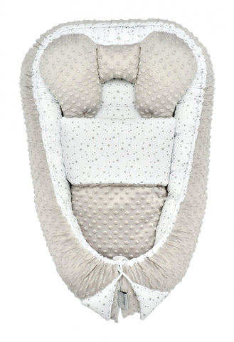 Belisima Baby Nest Cocoon with Blanket Minky Light Grey Stars