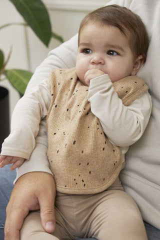 Meyco Bib With Press Stud 2-pack Rib Mini Spot - Toffee Melange