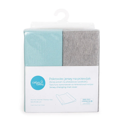 CEBA Changing pad cover 50x70-80cm 2pcs Light Grey Melange+Turquoise