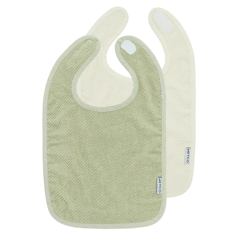 Meyco Bib Velcro Popcorn 2 Pack 25x34cm Natural/Soft Olive