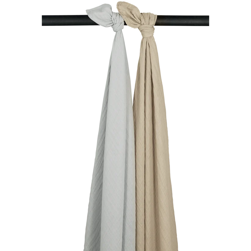 Meyco Muslin Cloths Pre-washed Muslin 2 Pack Light Grey/Sand