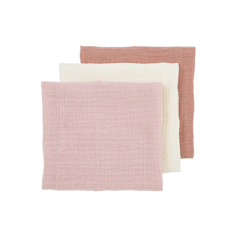 Meyco 3 Pack Muslin Cloths Pre-washed Muslin Soft Rose/Rose/Natural