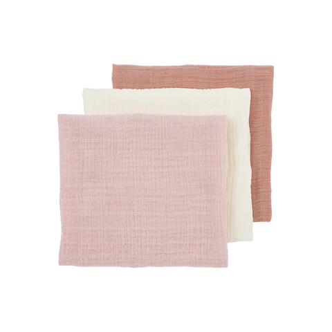 Meyco 3 Pack Muslin Cloths Pre-washed Muslin Soft Rose/Rose/Natural