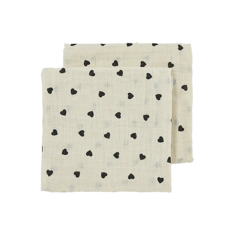 Meyco Muslin Cloths Pre-washed Muslin Sweet Heart Soft Sand/Black