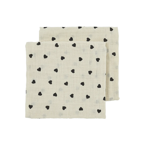 Meyco Muslin Cloths Pre-washed Muslin Sweet Heart Soft Sand/Black
