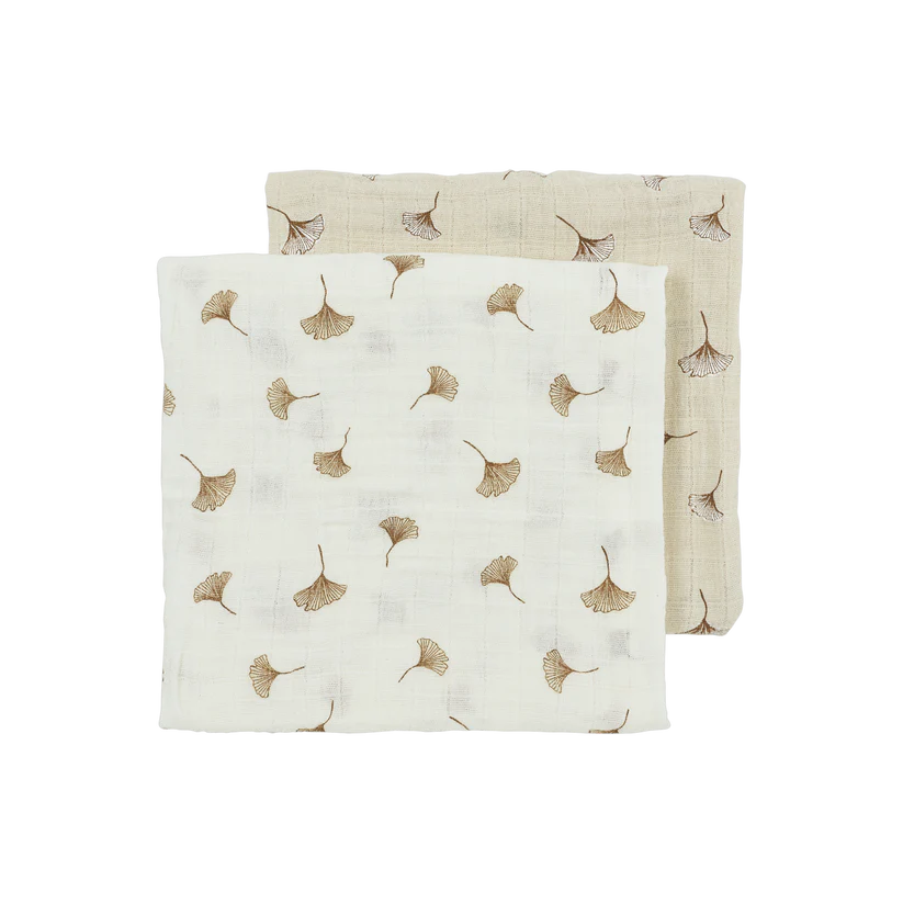 Meyco Muslin Cloths Pre-washed Muslin 2 Pack 70x70cm Ginkgo Offwhite/Soft sand