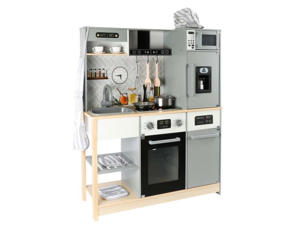 Kids Wooden Kitchen with Extended Accessories + FREE Textile Set - Modern Design