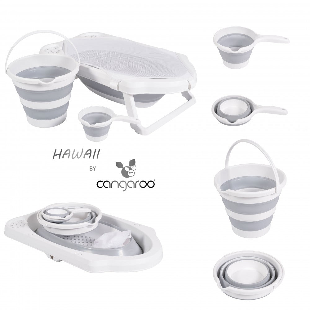 Cangaroo Hawaii 4-Piece Baby Bathing Set – Foldable Bathtub, Bucket, Watering Can & Baby Support Net