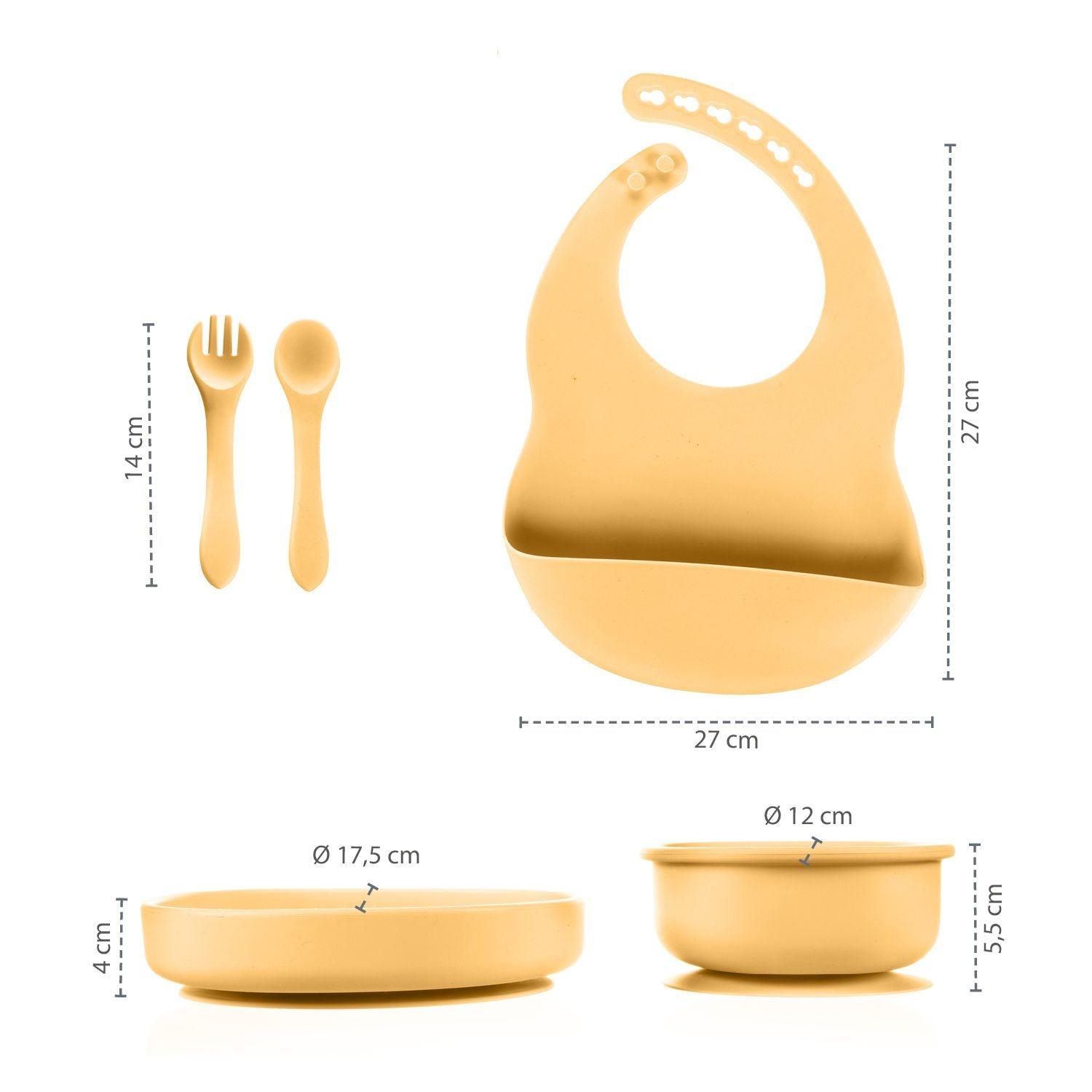 5-Piece Silicone Baby Feeding Set - Bowl, Plate, Spoon, Fork & Bib - Mari Kali Stores Cyprus