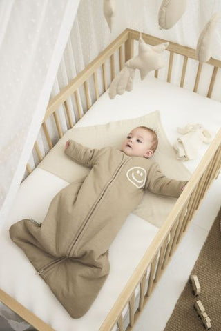 Meyco Baby Sleeping Bag With Detachable Sleeves Slub/smile - Taupe/offwhite - 70cm