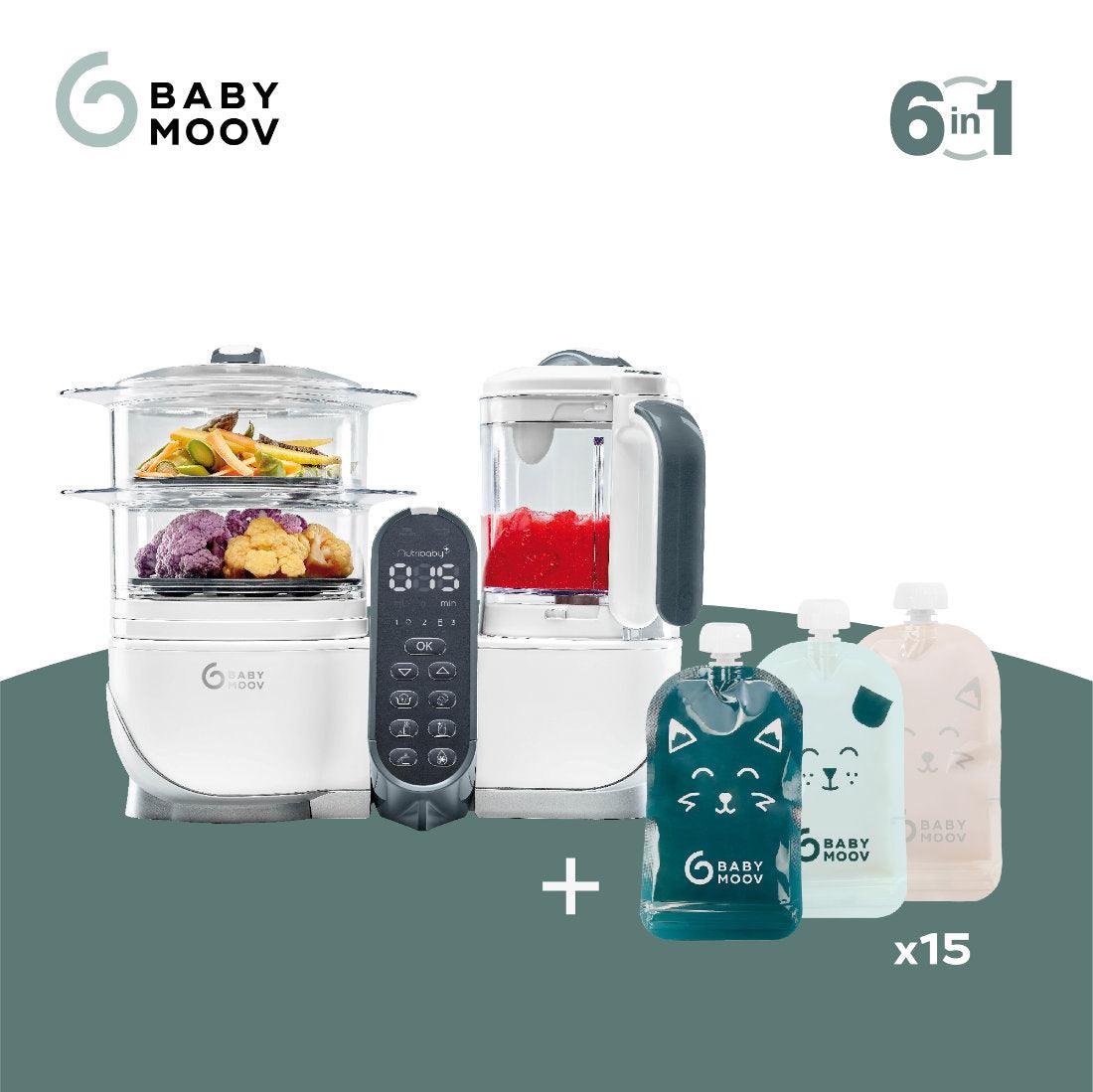 Babymoov - Nutribaby(+) food maker + 15 ISY Reusable Food Pouches - White - Mari Kali Stores Cyprus
