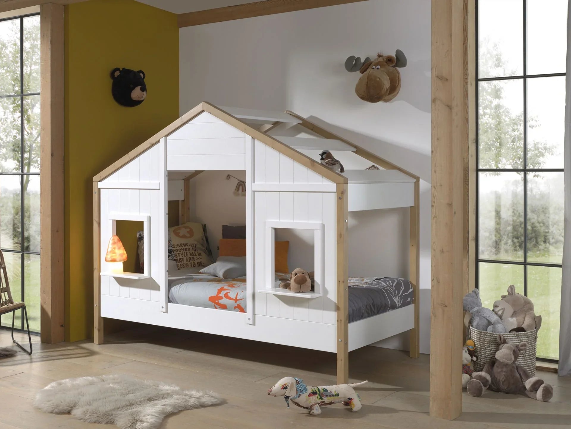 BABS Kids House Bed 90x200 cm  Style Bed with Roof & Windows