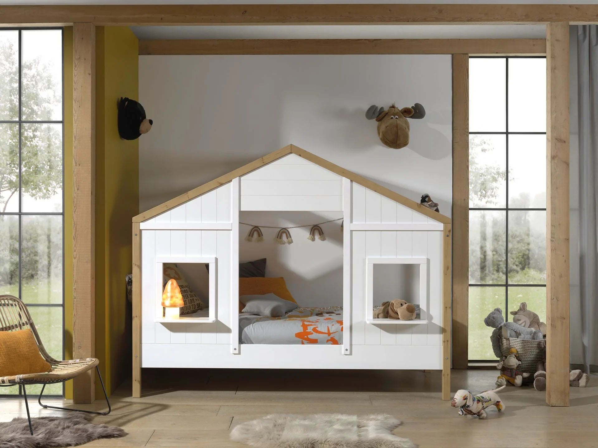 BABS Kids House Bed 90x200 cm  Style Bed with Roof & Windows