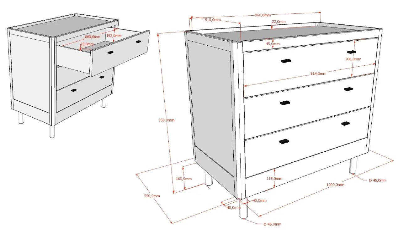 Jaxx Forrest Chest of 3 Drawers Beech White