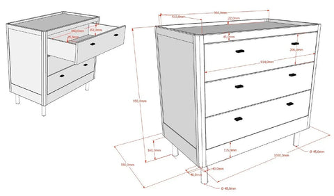 Jaxx Forrest Chest of 3 Drawers Beech White