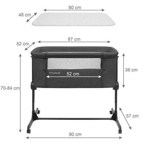 Kidwell SNUZZY Bedside Cot Dark Grey