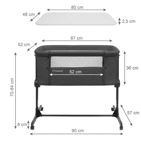 Kidwell SNUZZY Bedside Cot Dark Grey