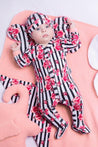 BamarNicol - Bamar Nicol cotton sleepsuit , girl, stripes, flowers, pink NANA - Mari Kali Stores Cyprus