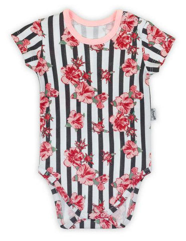 BamarNicol - Bamar Nicol Short sleeve bodysuit, girl, pink, stripes, flowers NANA - Mari Kali Stores Cyprus