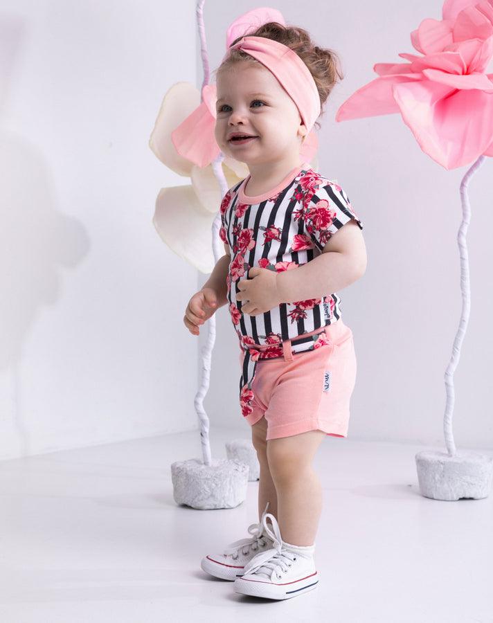 BamarNicol - Bamar Nicol Short sleeve bodysuit, girl, pink, stripes, flowers NANA - Mari Kali Stores Cyprus