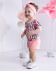 BamarNicol - Bamar Nicol Short sleeve bodysuit, girl, pink, stripes, flowers NANA - Mari Kali Stores Cyprus
