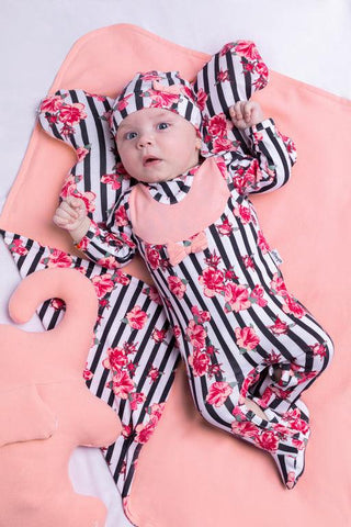 BamarNicol - BamarNicole cotton trousers with feet Baby rompers, girl, pink, stripes, flowers NANA - Mari Kali Stores Cyprus