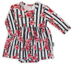 BamarNicol - Dress-body, long sleeves, girl, stripes, flowers, pink NANA - Mari Kali Stores Cyprus