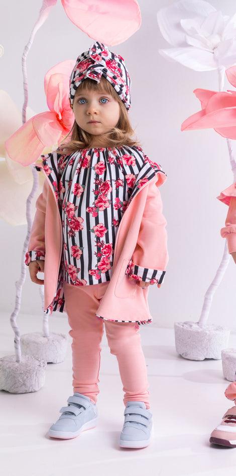 BamarNicol - Reversible coat, girl, pink, stripes, flowers NANA - Mari Kali Stores Cyprus