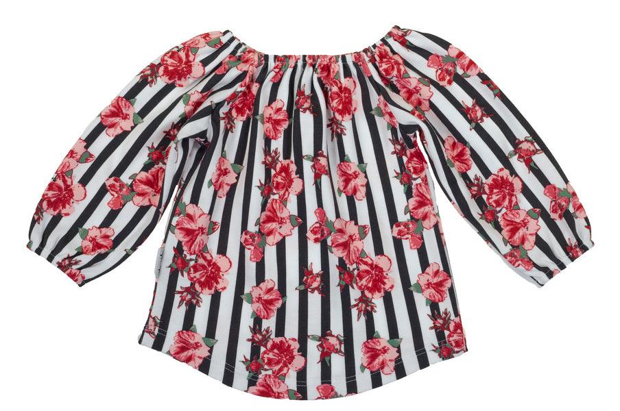 BamarNicol - Spanish blouse, long sleeves, girl, stripes, flowers, pink NANA - Mari Kali Stores Cyprus