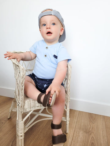 BamarNicol - Bamar Nicol Short-sleeved cotton bodysuit boy blue MAKS - Mari Kali Stores Cyprus