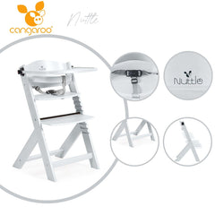 Cangaroo - Wooden high chair 2 in 1 Nuttle white - Mari Kali Stores Cyprus