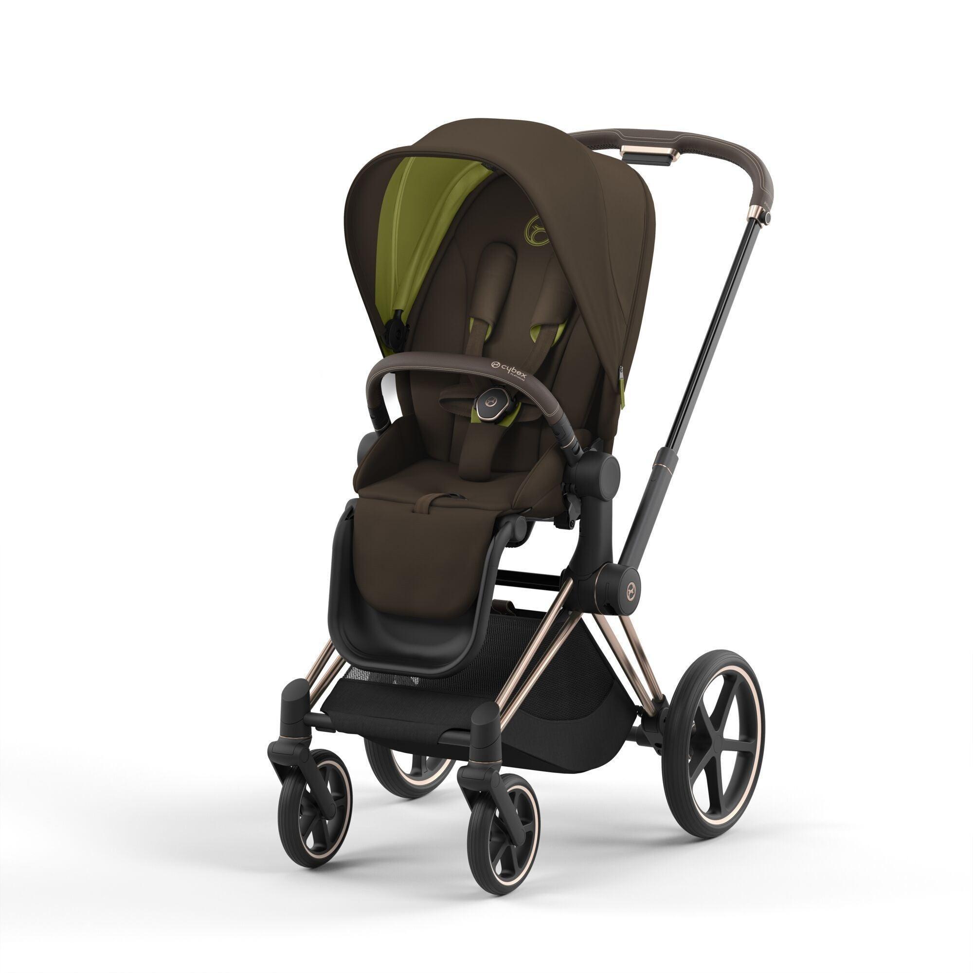 CYBEX Priam & e-Priam Baby Stroller Seat Pack in Khaki Green on Rosegold Frame