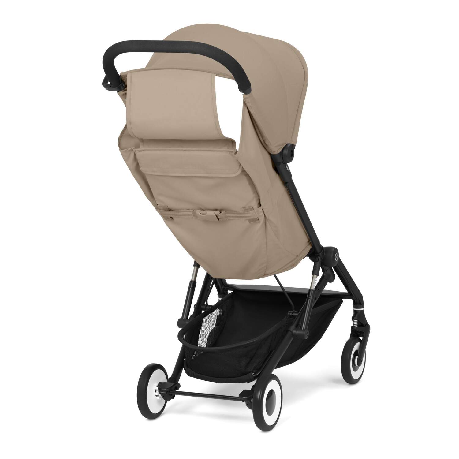 Almond Beige cybex agis stroller with black frame on a white background