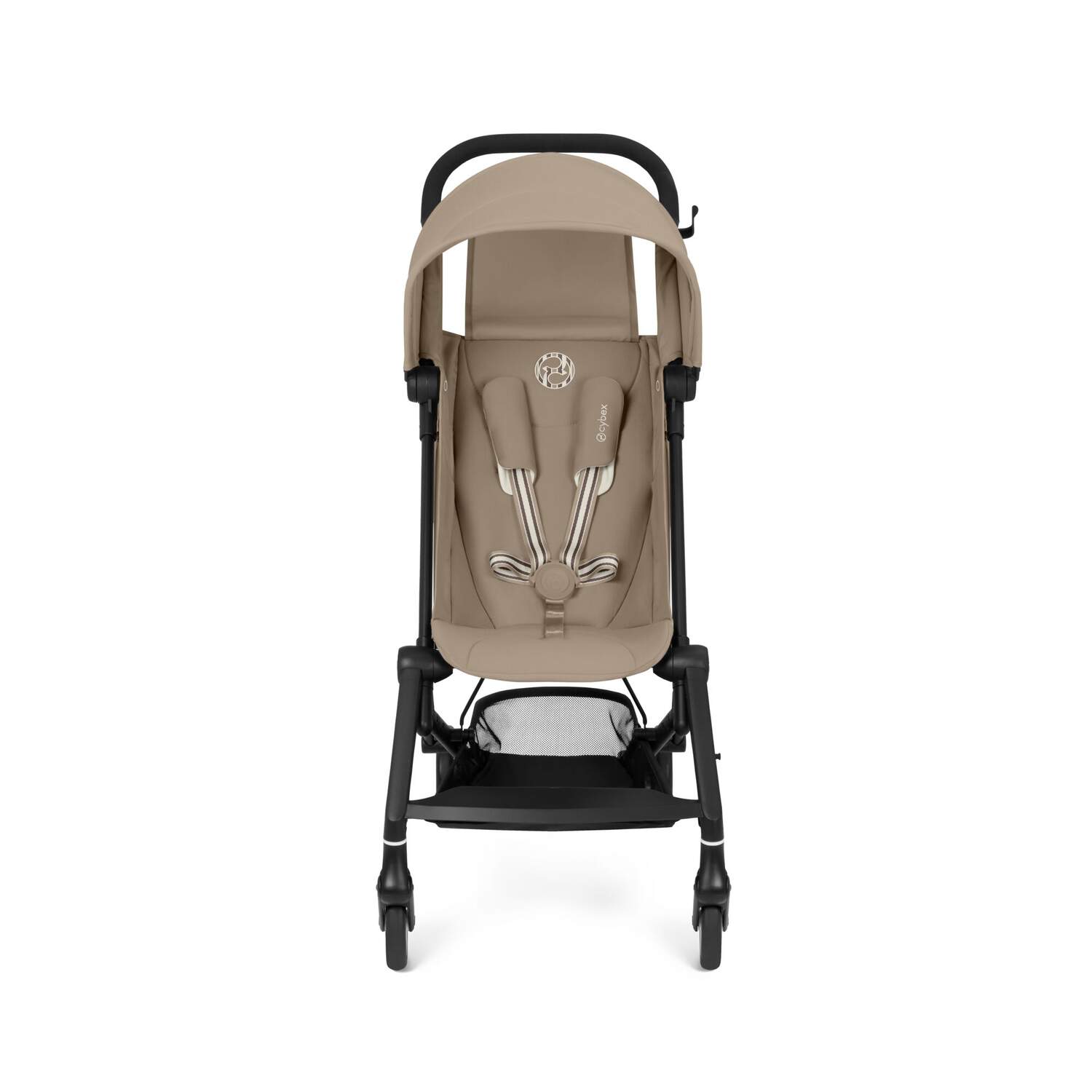 Almond Beige cybex agis baby stroller with black frame on a white background