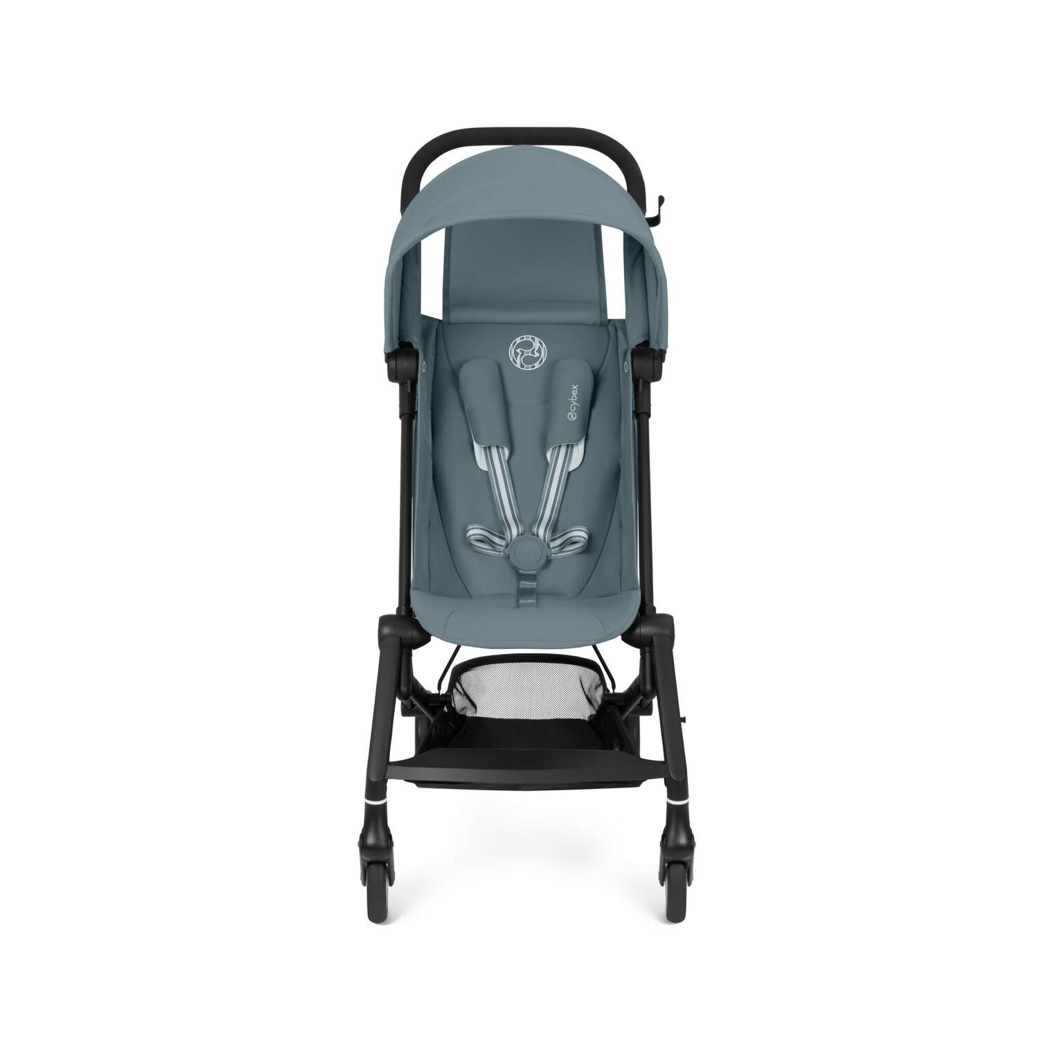 Stormy Blue cybex agis stroller with black frame on a white background