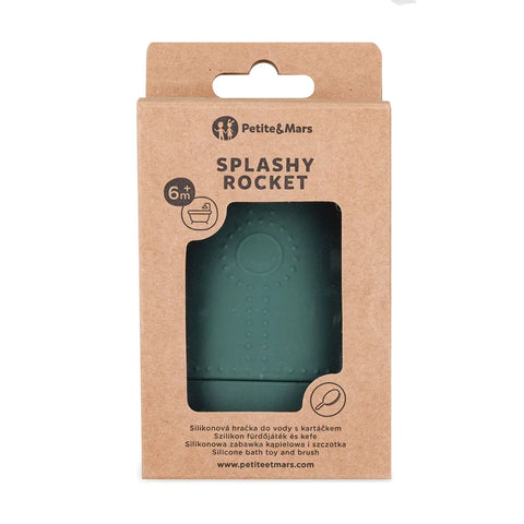 Petite&Mars Silicone toy with shower brush Splashy Rocket Misty Green 6m+