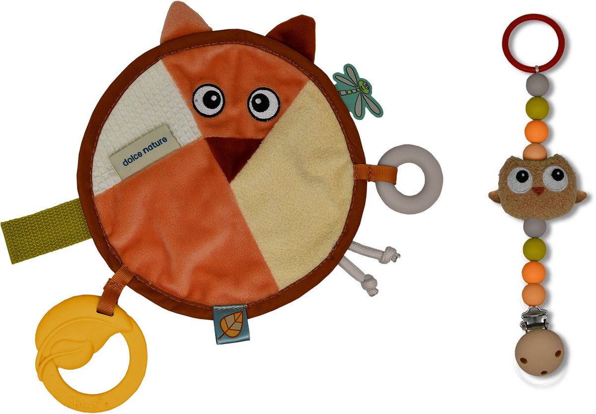 Dolce Earth cuddly blanket & dummy chain - Fiona Vos & Ollie Owl
