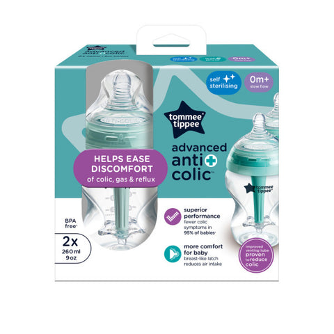 Tommee Tippee Natural Start Anti-Colic Baby BottleS 260ml, 0m+ Pack of 2